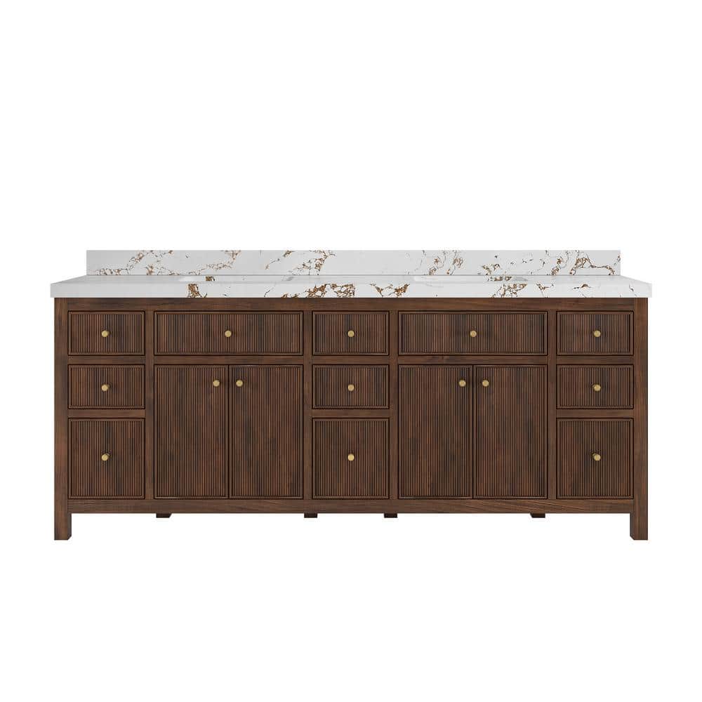Sonoma Teak 84 in. Double Sink Freestanding Dark Walnut Bath Vanity with Viola Brown Quartz Top Unassembled price history on PriceWatchPro