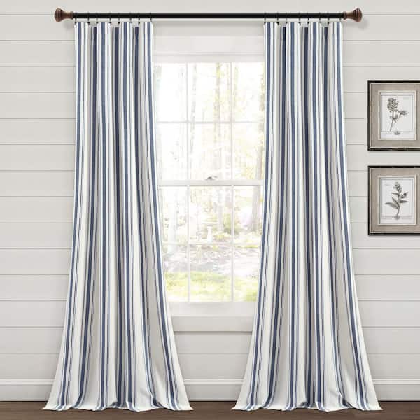 Farmhouse Stripe Yarn Dyed Eco-Friendly Recycled Cotton Window Curtain Panels Navy 42x108 Set