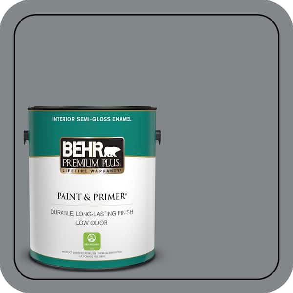 BEHR PREMIUM PLUS 1 gal. #N500-5 Magnetic Gray color Semi-Gloss Enamel Low Odor Interior Paint & Primer