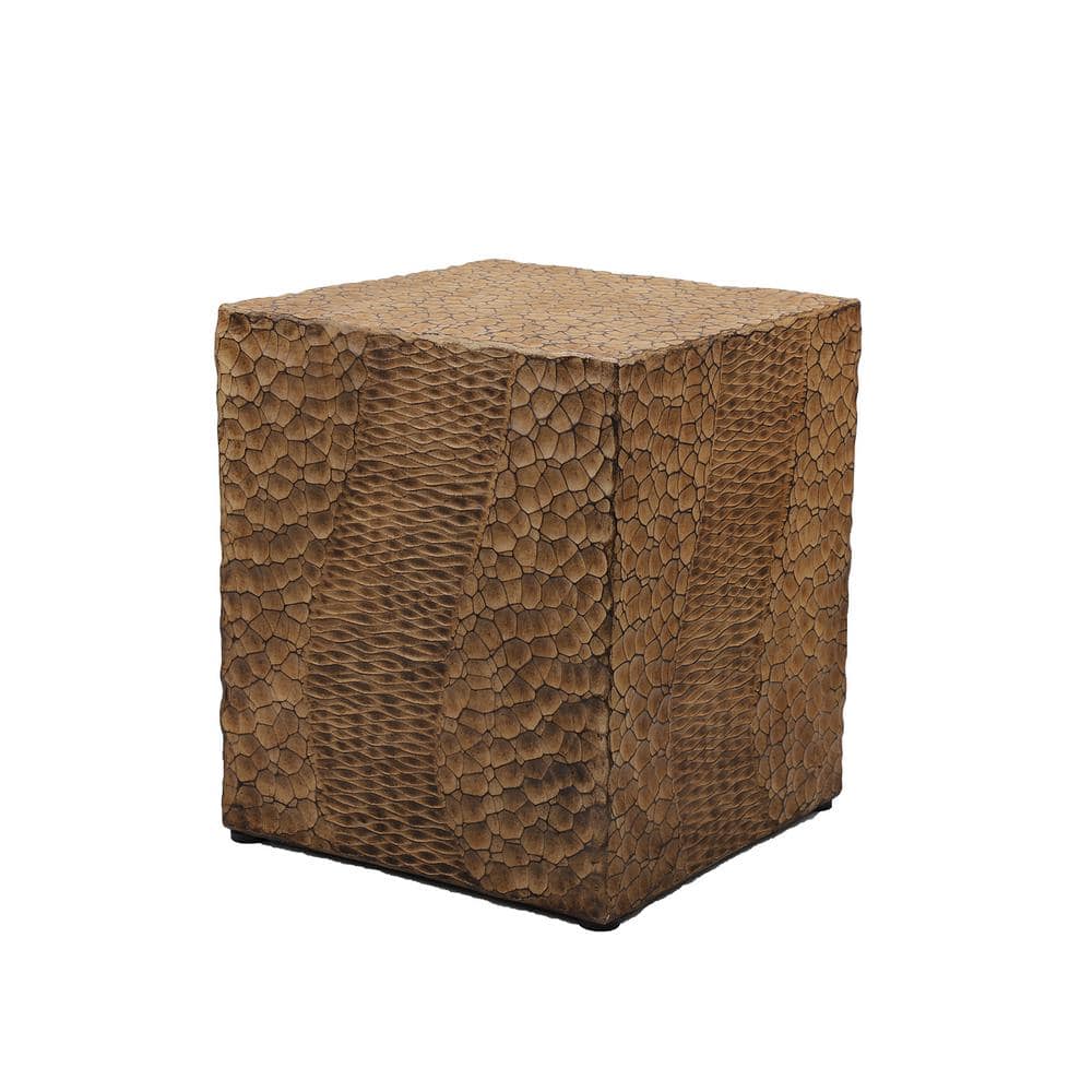 Antique Yellow Concrete Outdoor Square Coffee Table, Faux Wood Stump Stool,