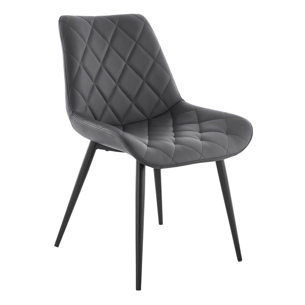 Loralie Contemporary Gray Faux Leather & Black Metal Side Chairs