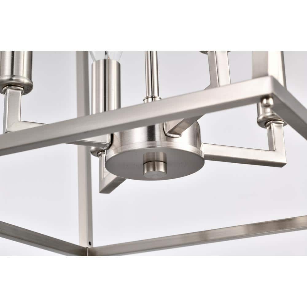 Brushed Nickel 4-Light Lantern Pendant Chandelier 16 in