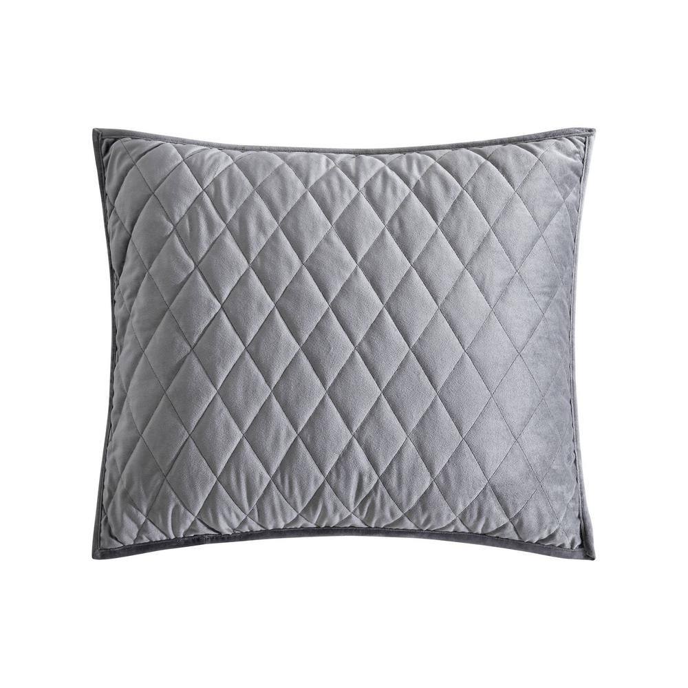 Charcoal Velvet Diamond Reversible Queen Quilt Set
