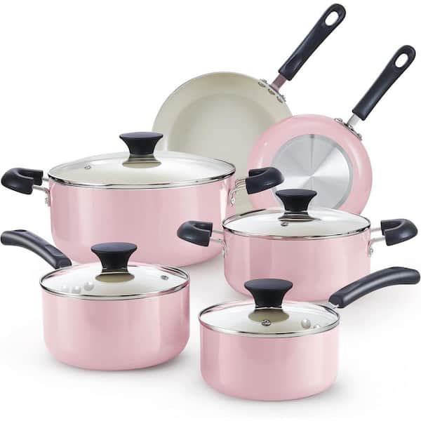 10-Piece Ceramic Aluminum Nonstick Kitchen Cookware Sets, Pink