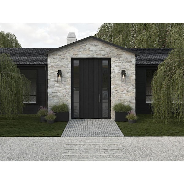 Walcott 20 in. 1-Light Textured Black Outdoor Wall Lantern Sconce