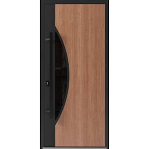 1077 36 in. x 80 in. Right-hand/Inswing Tinted Glass Teak Steel Prehung Front Door with Hardware