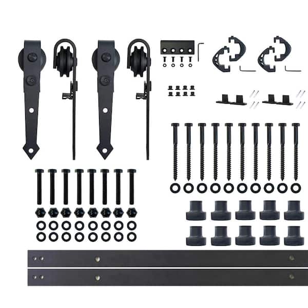 HOMACER 13 ft./156 in. Black Rustic Non-Bypass Sliding Barn Door Hardware Kit Arrow Design Roller for Double Doors