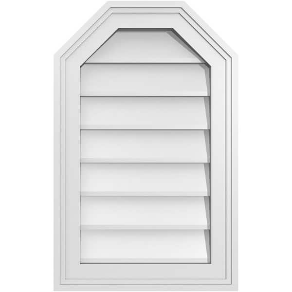 Ekena Millwork 14 in. x 22 in. Octagonal Top Surface Mount PVC Gable Vent: Decorative with Brickmould Frame