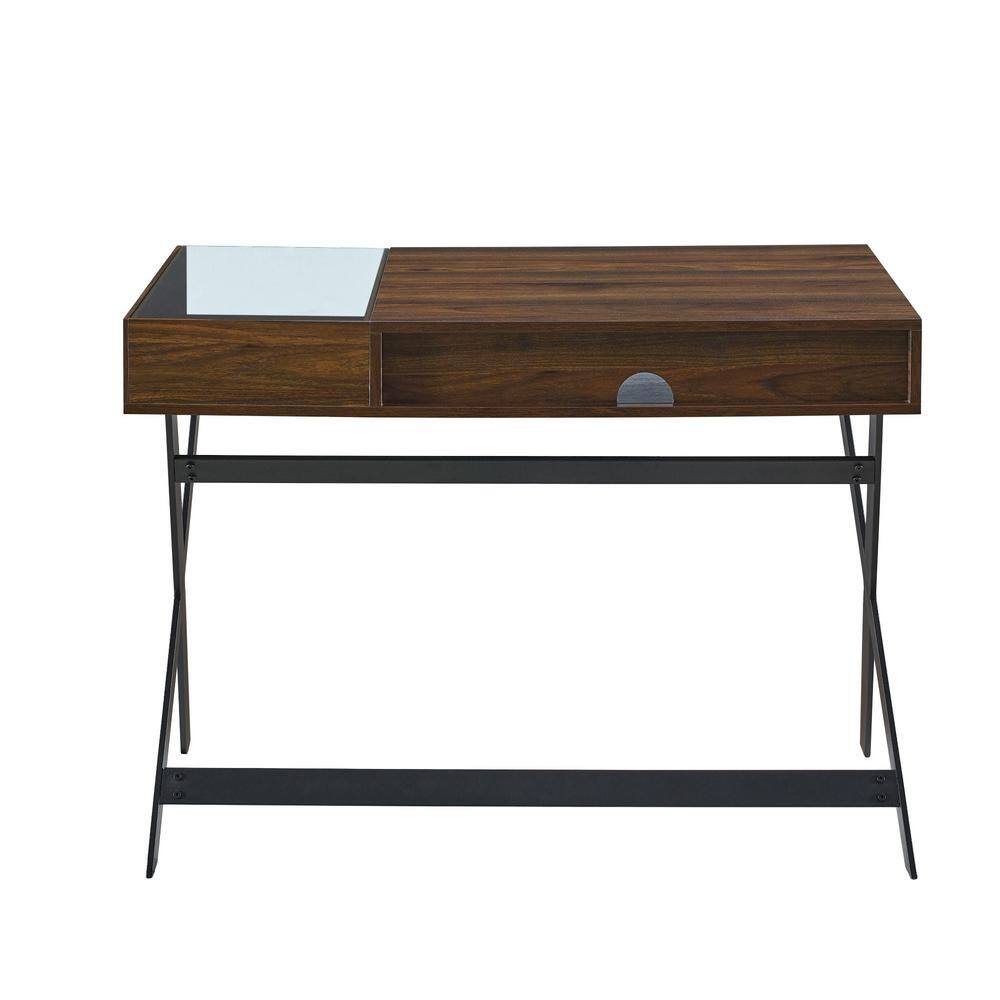 Beth 42" Dark Walnut and Glass Computer Desk