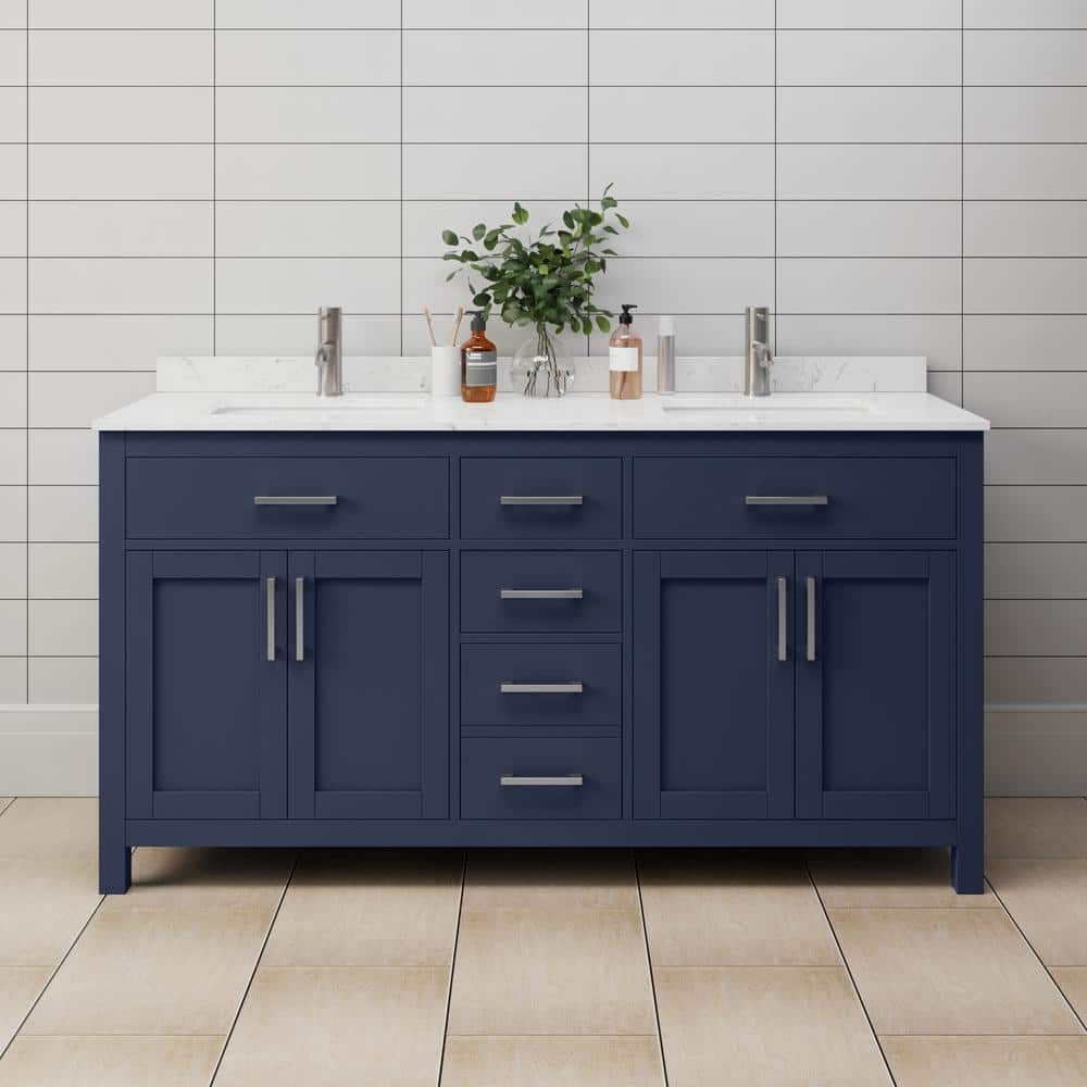 Beckett 66 in. W x 22 in. D x 35 in. H Double Sink Bathroom Vanity in Dark Blue with Carrara Cultured Marble Top price history on PriceWatchPro