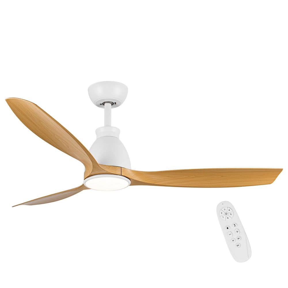 52 in. Indoor Matte White LED Downrod Mount Standard Ceiling Fan with Brown Wood Grain Blade, 6 Wind Speeds price history on PriceWatchPro