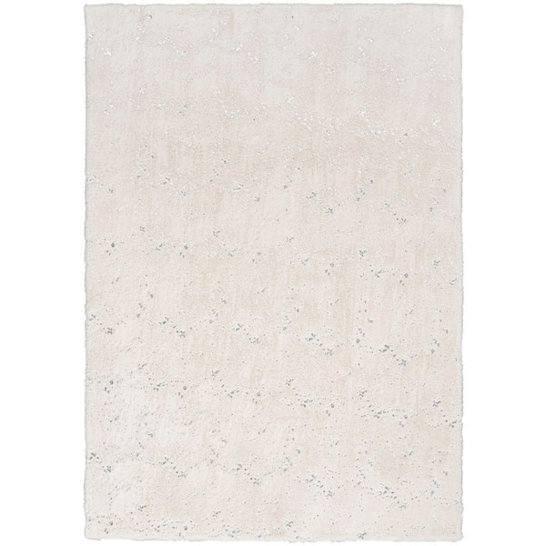 Cozy Shimmer Ivory Silver 5 ft. x 7 ft. Solid Contemporary Area Rug