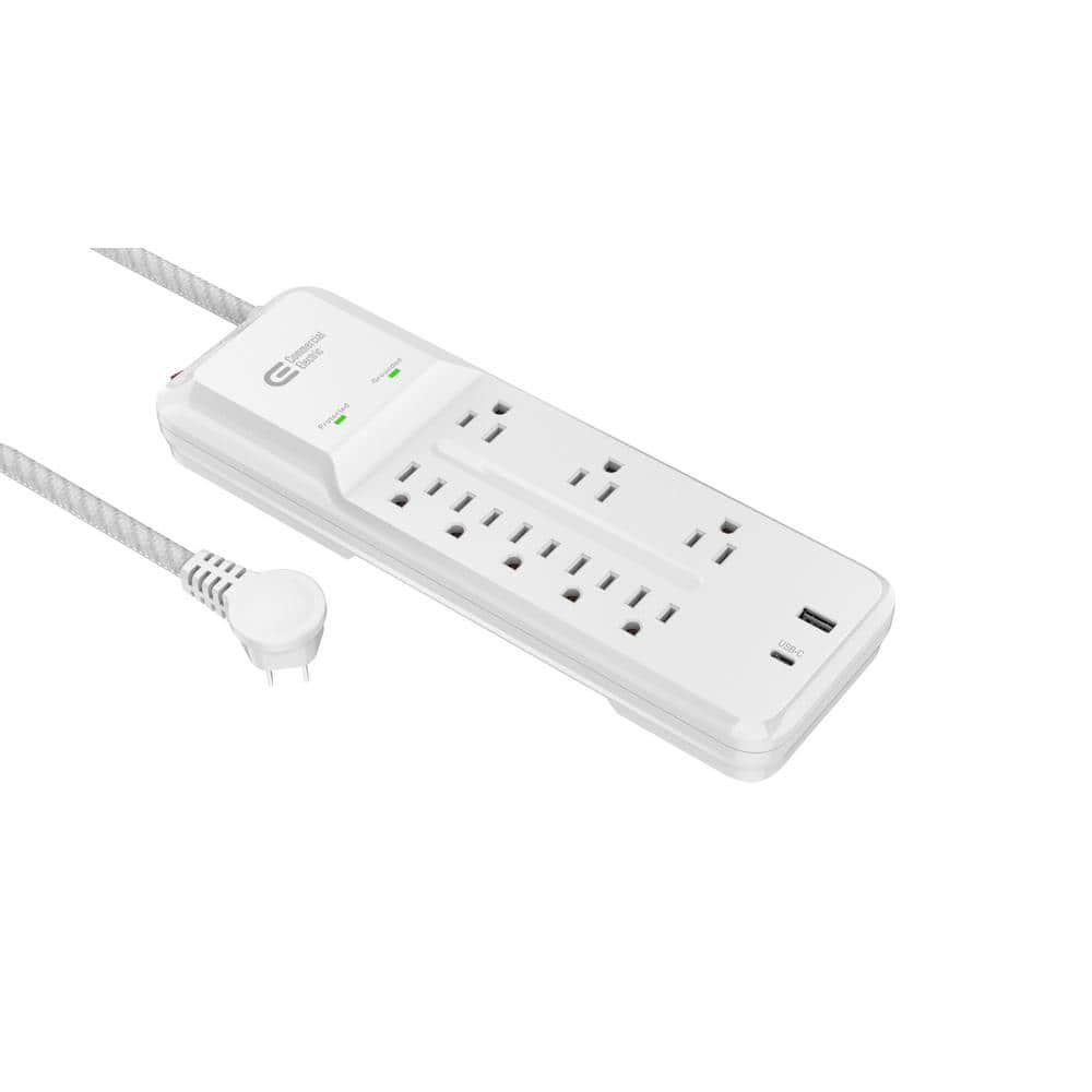 6 Outlet Surge Protector Power Strip - 14/3 SJT White Surge Suppressor with  25 Foot Long Extension Cord, 15A/1875W, ETL Listed