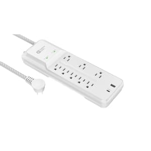12 ft. Braided Cord 8-Outlet Surge Protector with USB, White