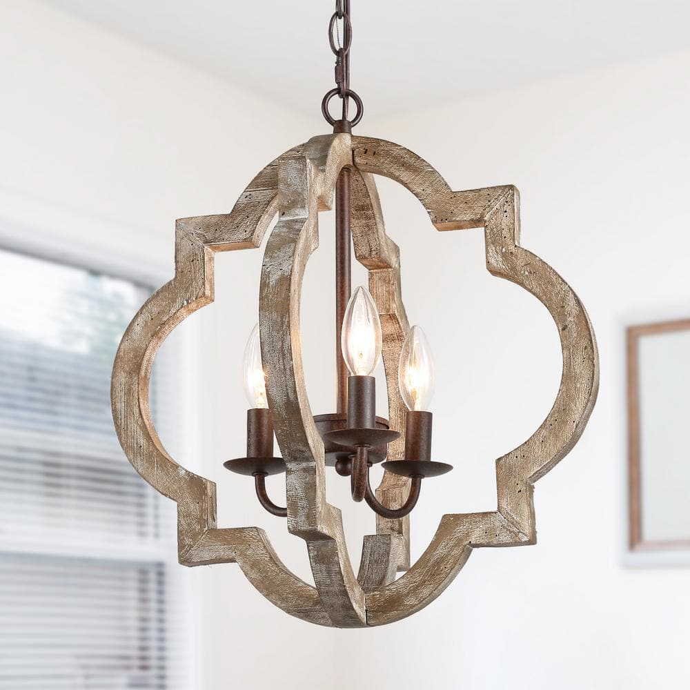 LNC Farmhouse Rustic Bronze Candlestick Chandelier with Globe Wood Cage ...