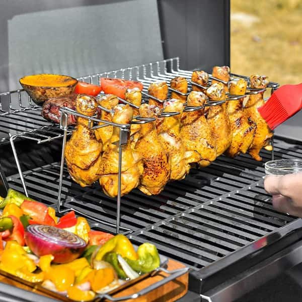 Outdoor Cooking Accessories, Thigh Wing Grill - 14-Bay Stainless Steel Grill with Drip Tray for Smoker Grills or Ovens