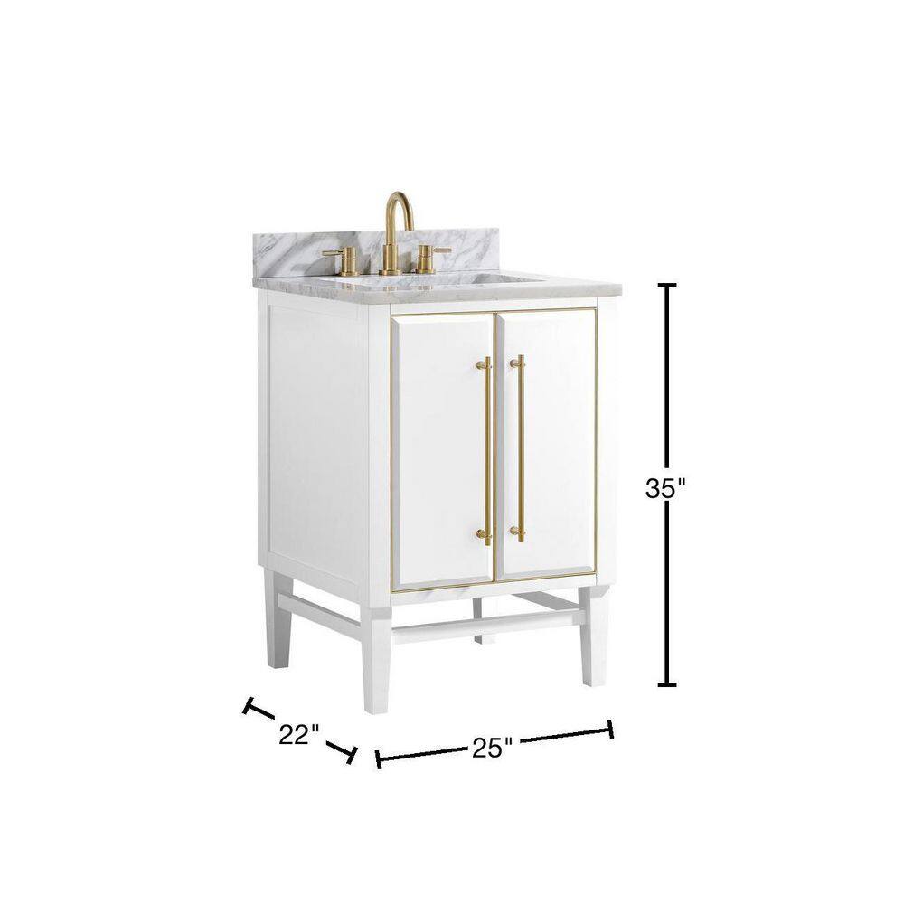 Modern Elegance 24" White Solid Wood Bathroom Vanity with Marble Top