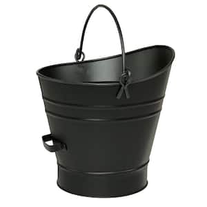 14 in. Tall Black Traditional Galvanized Steel Round Small Pellet Bucket with Handles
