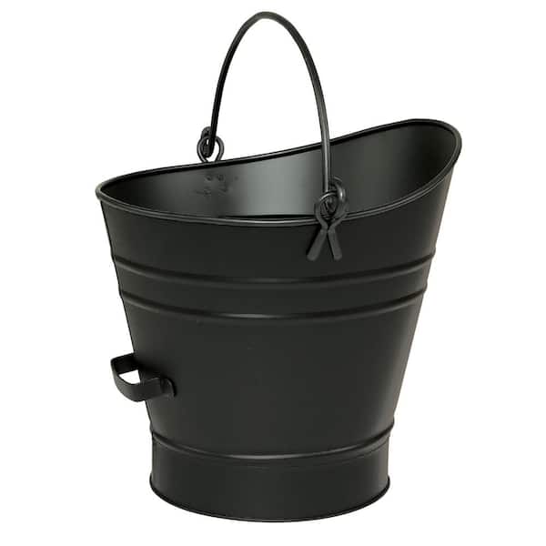 ACHLA DESIGNS 14 in. Tall Black Traditional Galvanized Steel Round Small Pellet Bucket with Handles