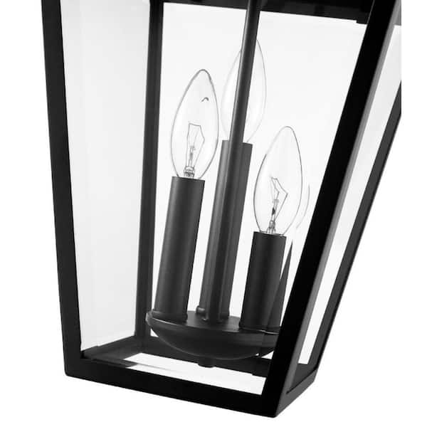 Unbranded - 3-Light Black Outdoor Pendant Light with Clear Beveled Glass Shade