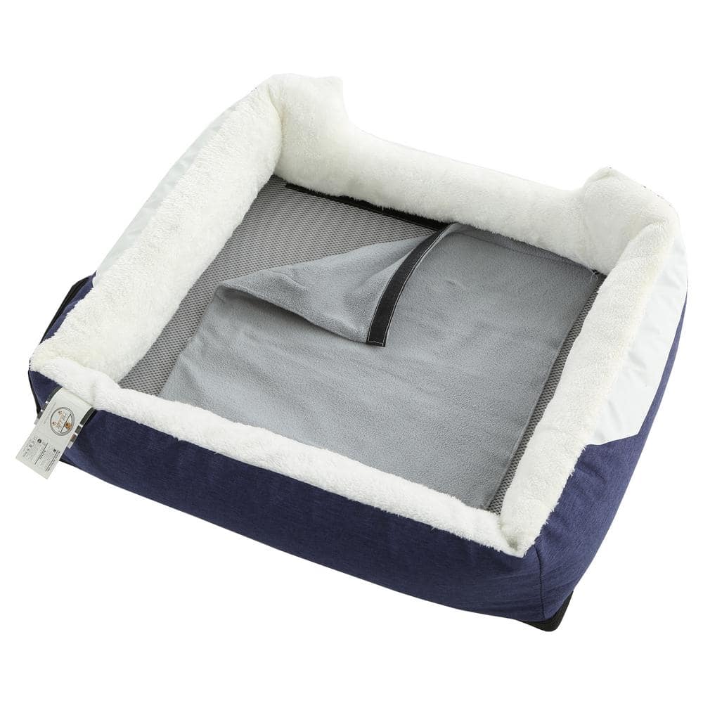 Medium Blue Faux-Fur Electronic Heating and Cooling Pet Bed