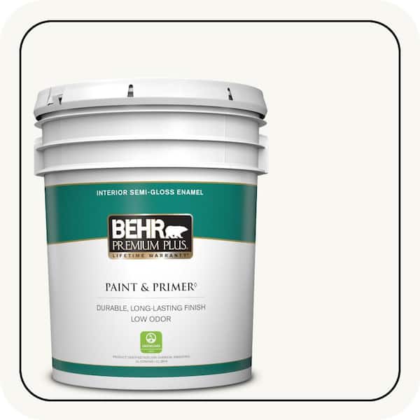 BEHR PREMIUM PLUS 5 gal. #PPU18-06 Ultra Pure White Semi-Gloss Enamel Low Odor Interior Paint & Primer