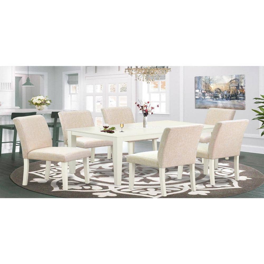 7-Piece Rectangle Linen White Finish Solid Wood Top Dining Table with 6 Parson-Chairs with Lattice Back price history on PriceWatchPro
