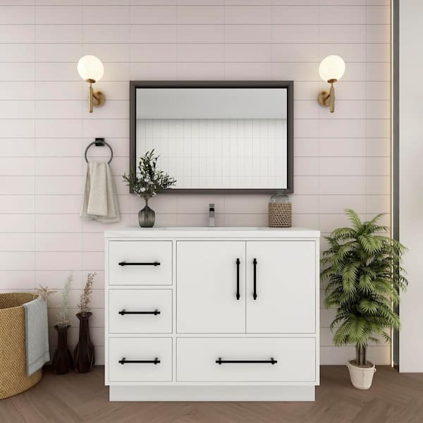 BV Better Vanity Victoria 42 in. W x 20 in. D x 35 in. H Single Sink Freestanding Bath Vanity in Gloss White with White Acrylic Top