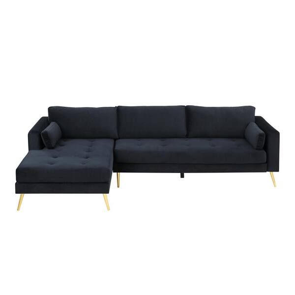 Unbranded Modern 104.5 in. W Square Arm Velvet Upholstery L Shaped Sectional Sofa with 2-Pillows in Black