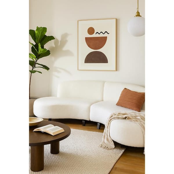 Ikka 2-Piece White Faux Shearling Black Wood Base Modular Curved Chaise Lounge Set