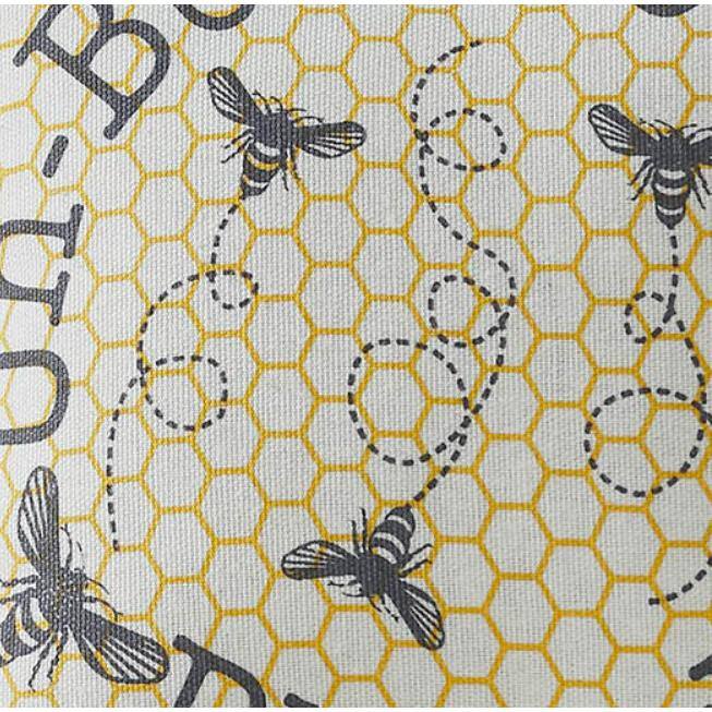 Vintage Yellow Cotton Square Throw Pillow with Bee Design