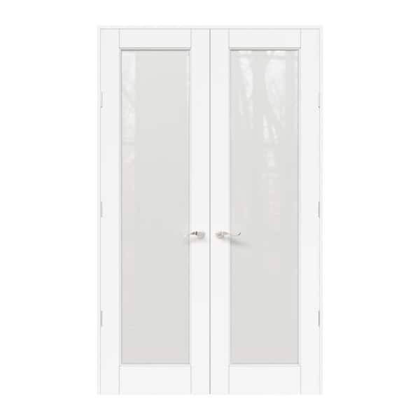 36 in. x 80 in. Universal 1-Lite Frosted Glass White Solid Core Glass Double Prehung French Door+ Quick Assemble Jamb