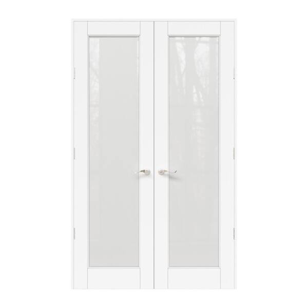 48 in. x 96 in. 1-Lite Frosted Glass Universal White Solid Core Glass Double Prehung French Door+ Quick Assemble Jamb