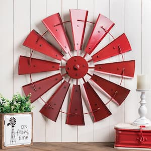 28.50 in. D Vintage Red Metal Wind Spinner Wall Decor