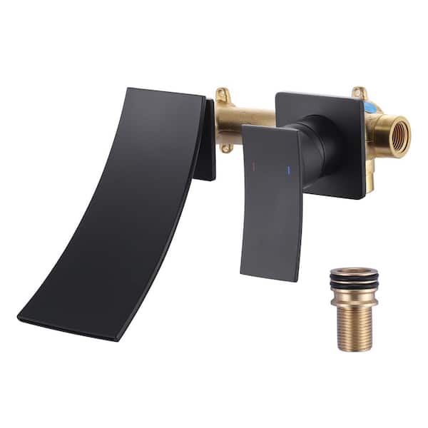 Waterfall Single Handle Wall Mounted Bathroom Faucet in Matte Black