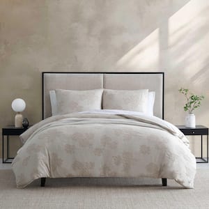 Roses 3-Piece Natural Beige Jacquard Cotton King Duvet Cover Set