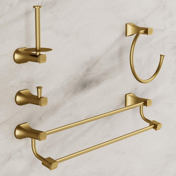 4-Piece Bathroom Hardware Set with Mounting Hardware in Brushed Gold