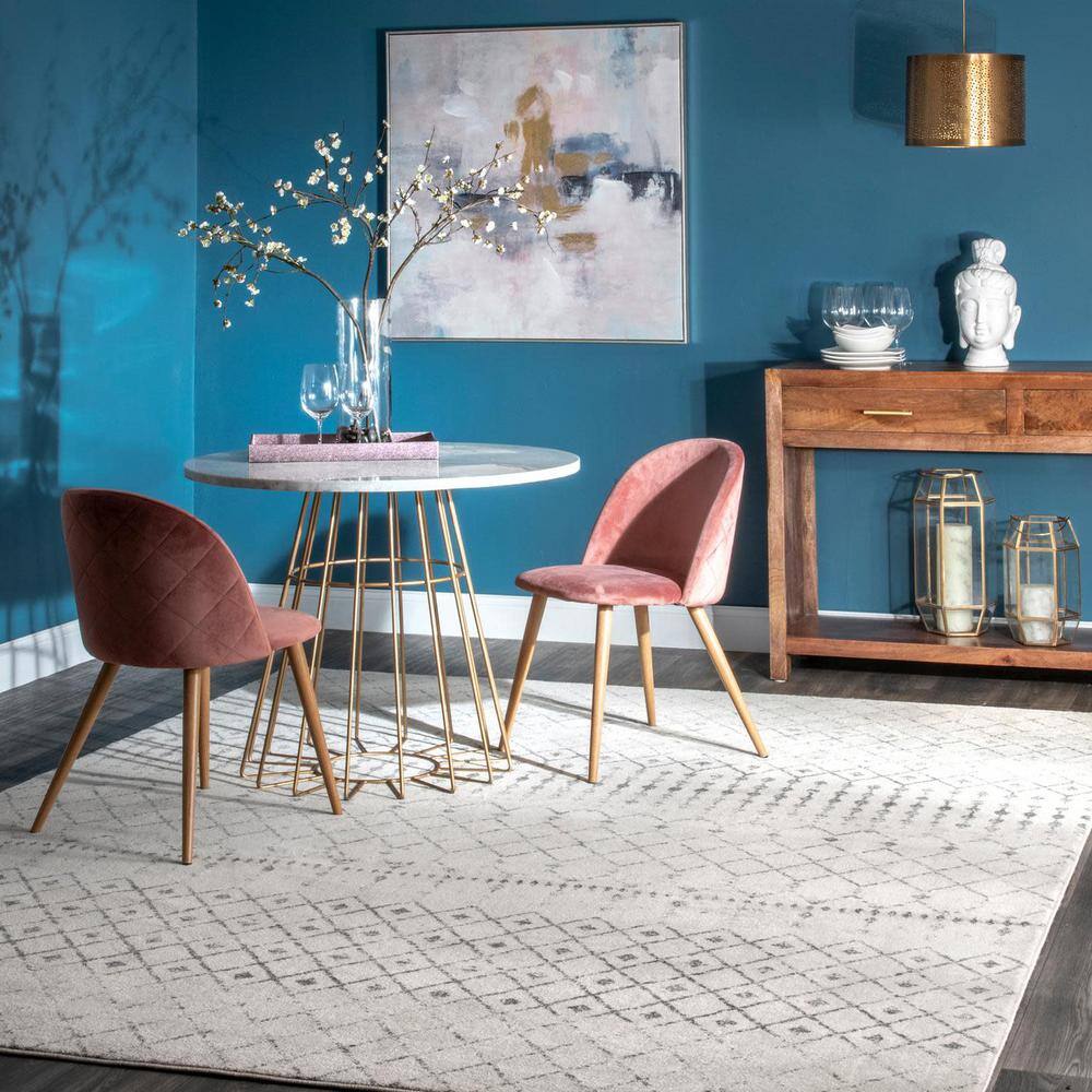 Gray Geometric Synthetic Non-slip Runner Rug, 34" x 11"