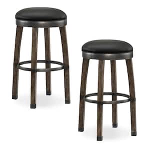Favorite Finds Graystone Wood Cask Stave Bar Height Stool with Black Faux Leather Seat (Pack of 2)