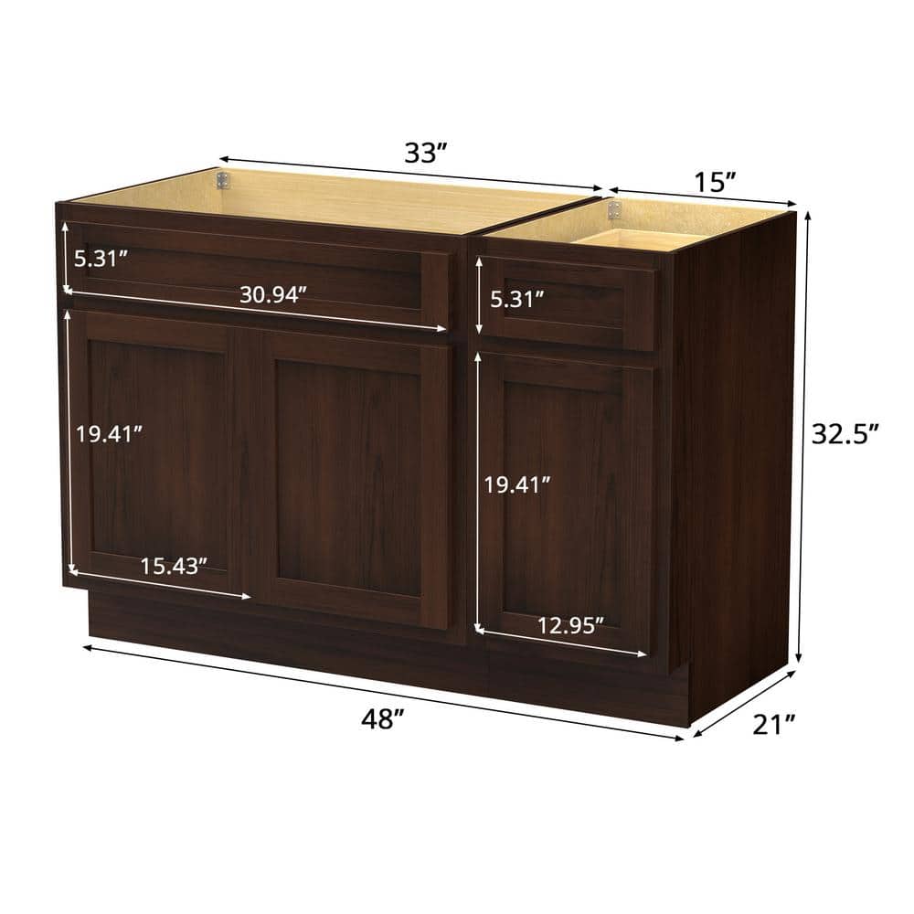 48 in Medium Brown Plywood Freestanding Bath Vanity Cabinet