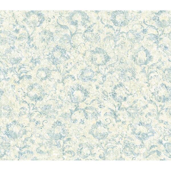 The Wallpaper Company 56 sq. ft. Blue and Beige Muted Floral Wallpaper