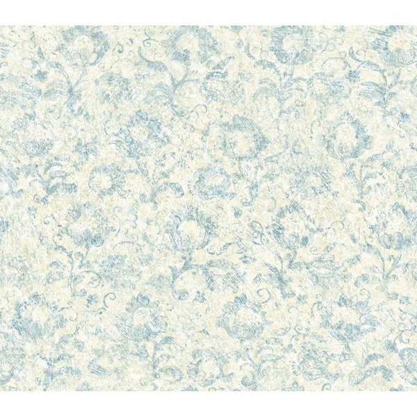 The Wallpaper Company 8 in. x 10 in. Blue and Beige Muted Floral Wallpaper Sample