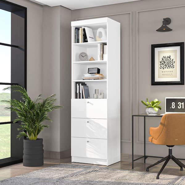 Warson White 85 in. H Storage Cabinet with 3 Shelves and 3 Drawers