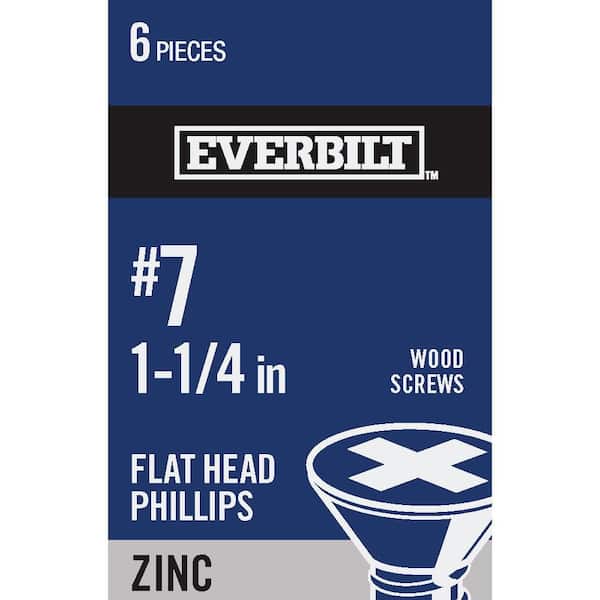 Everbilt #7 x 1-1/4 in. Phillips Flat Head Zinc Plated Wood Screw (6-Pack)