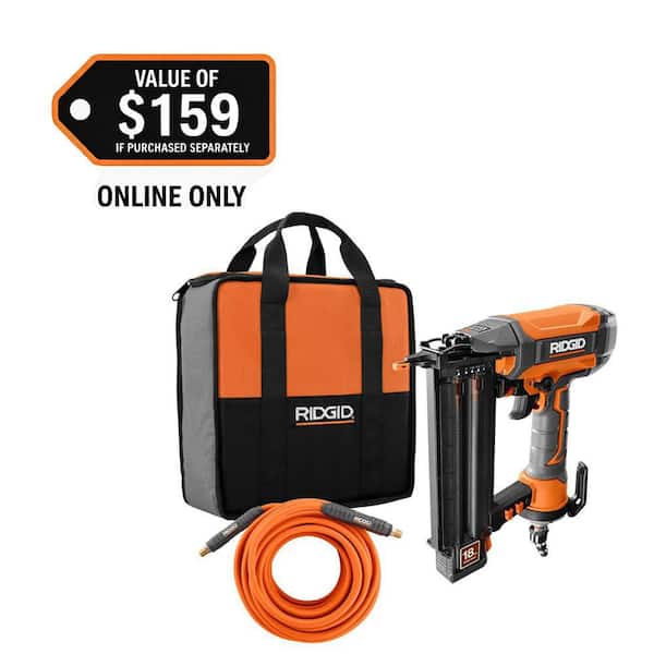 Pneumatic 18-Gauge 2-1/8 in. Brad Nailer w/ CLEAN DRIVE Technology, and Tool Bag, with 1/4 in. 50 ft. Lay Flat Air Hose