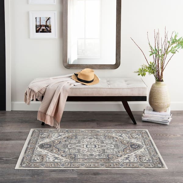 Concerto Ivory Taupe 2 ft. x 4 ft. Center medallion Traditional Area Rug