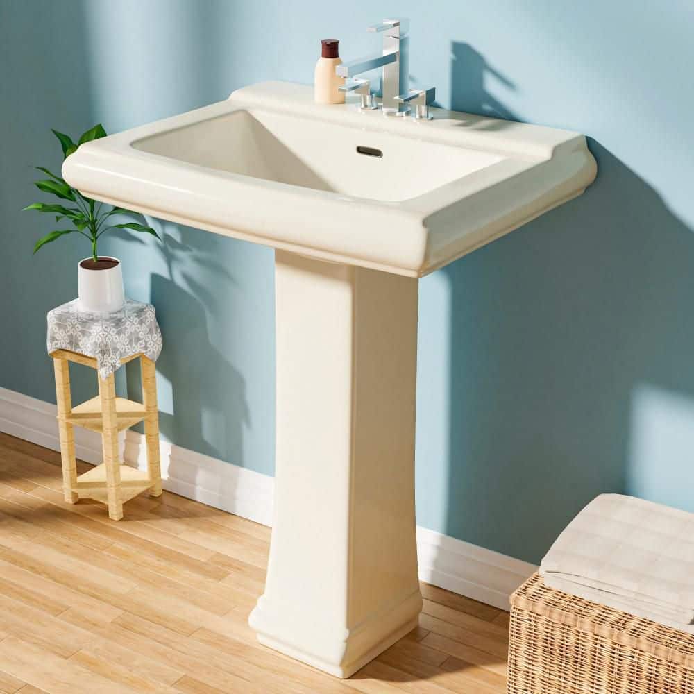 19 in. D x 26 in. W Pedestal Combo Bathroom Sink in Bone Vitreous China Rec