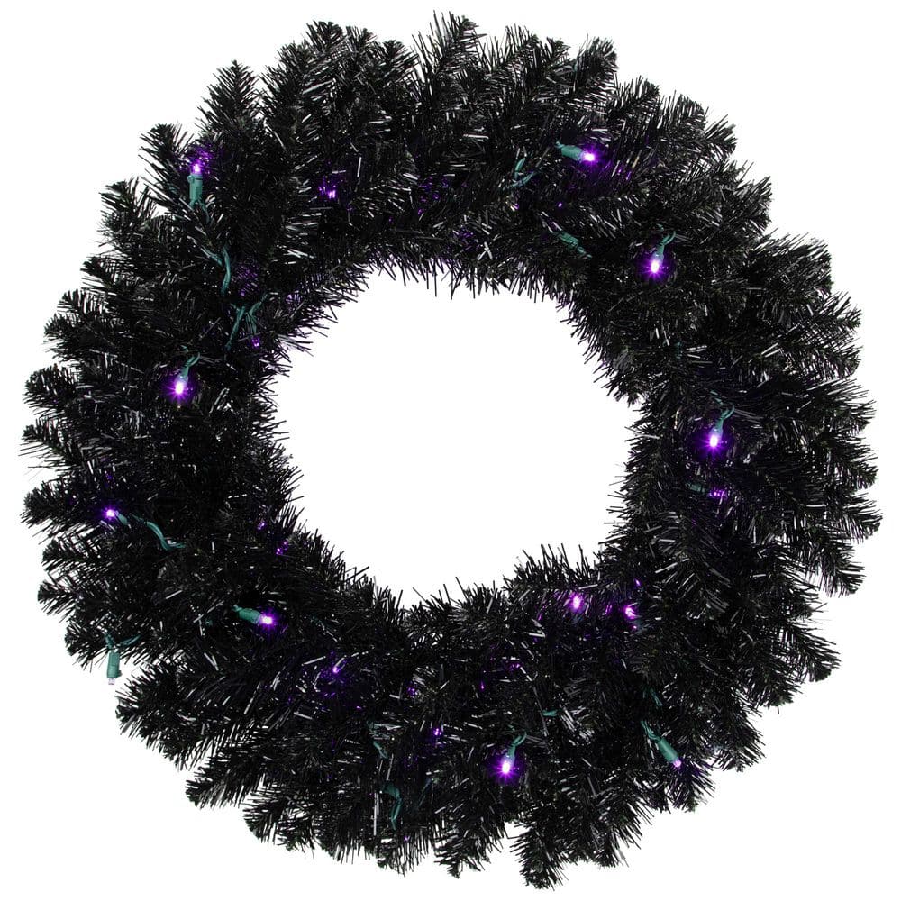 24 in.-LED Purple-Prelit Black Crystal Pine Artificial Halloween Wreath price history on PriceWatchPro