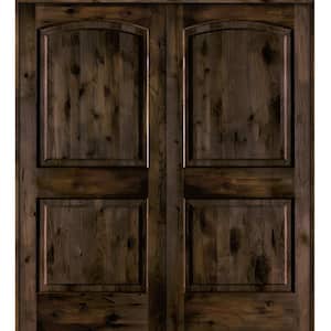 48 in. x 80 in. Knotty Alder 2 Panel Universal/Reversible Black Stain Wood Double Prehung Interior Door