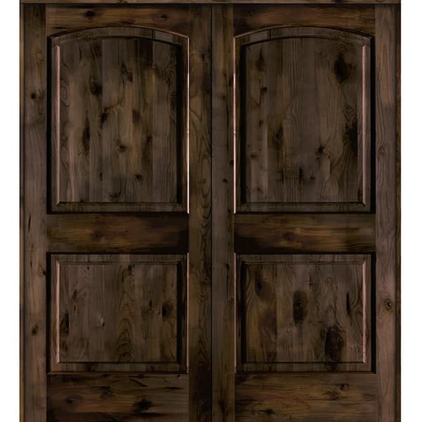 Krosswood Doors 48 in. x 80 in. Rustic Knotty Alder 2-Panel Universal/Reversible Black Stain Wood Double Prehung Interior Door